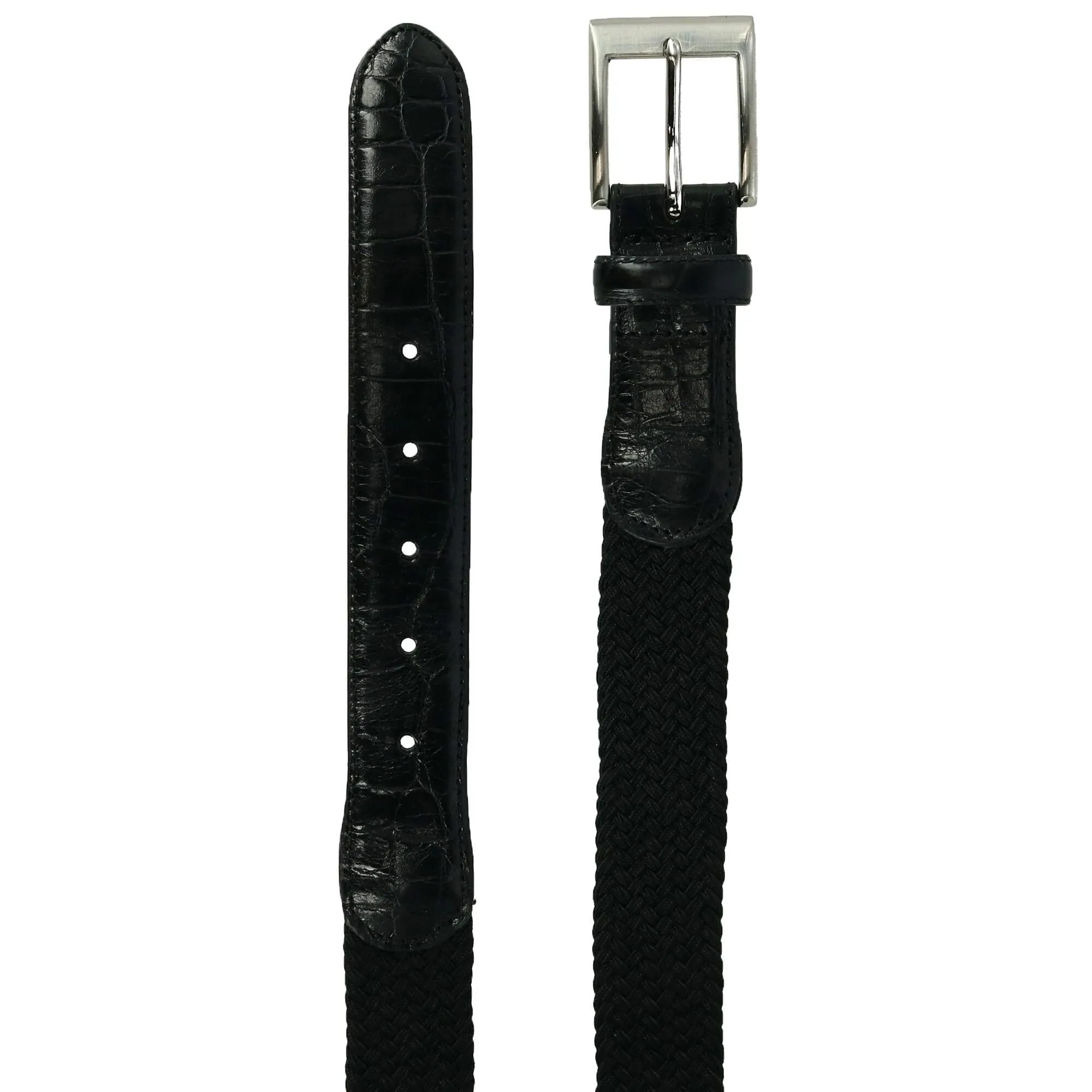 CTM® Men's Big & Tall Braided Elastic Stretch Belt with Croc Print End Tabs
