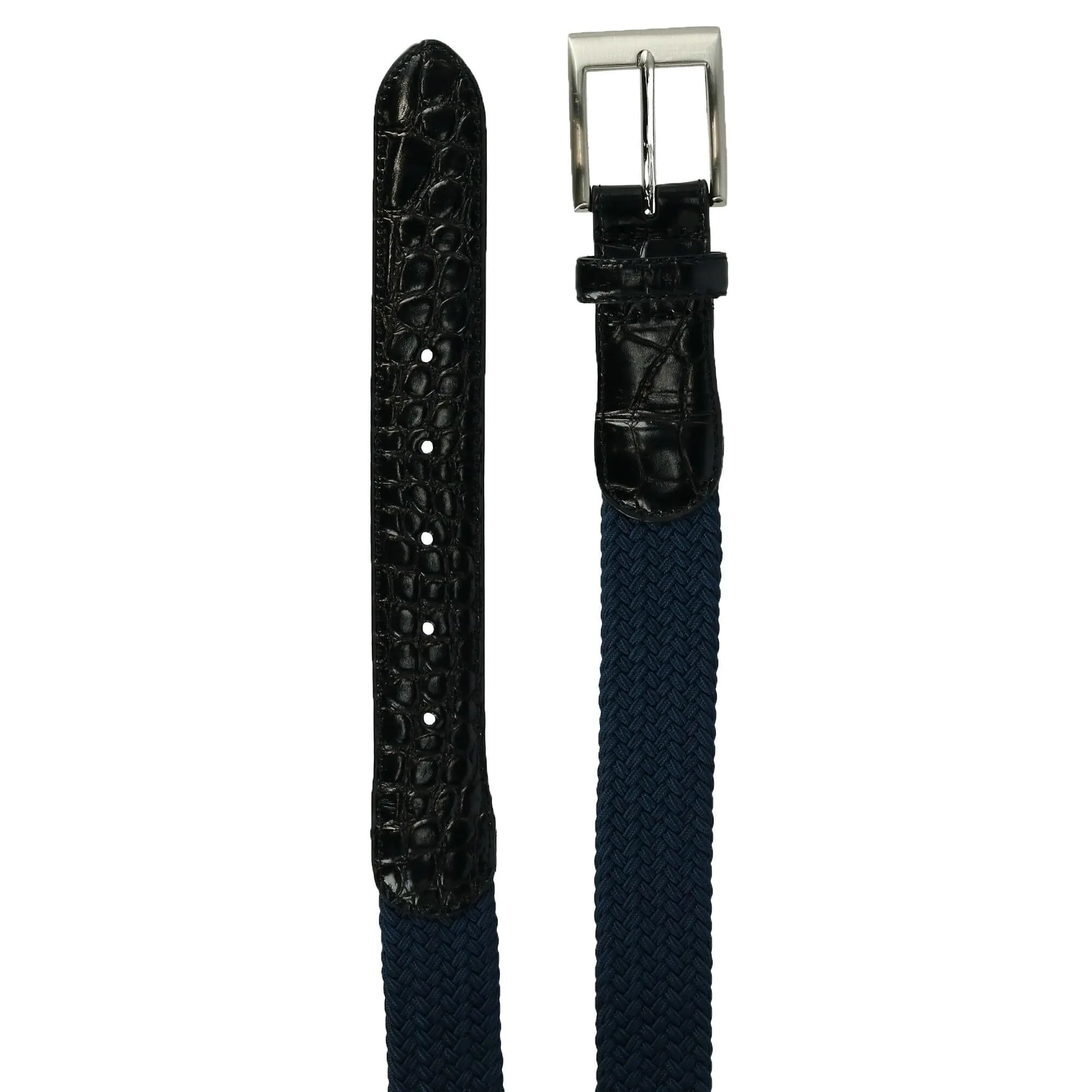 CTM® Men's Big & Tall Braided Elastic Stretch Belt with Croc Print End Tabs