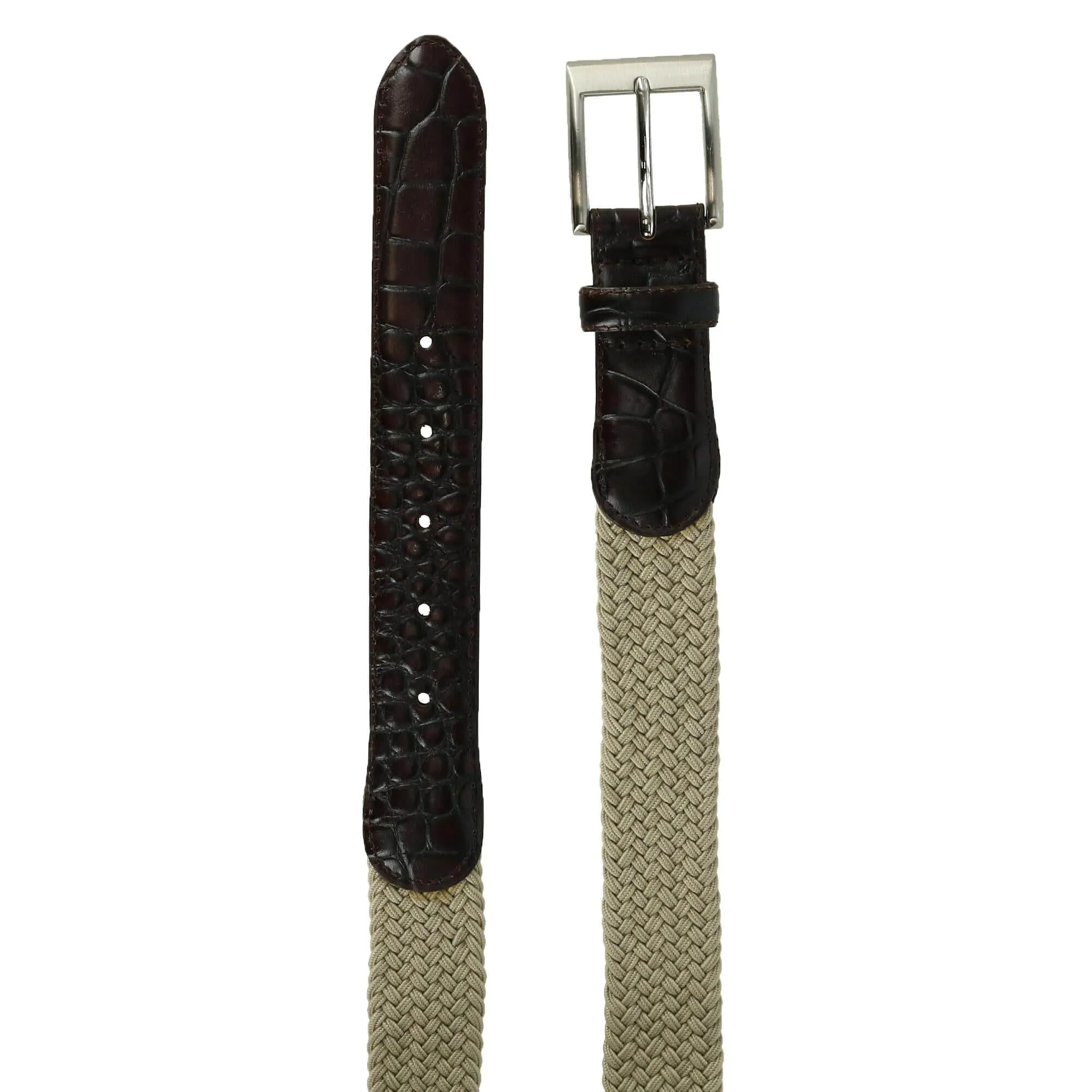 CTM® Men's Big & Tall Braided Elastic Stretch Belt with Croc Print End Tabs