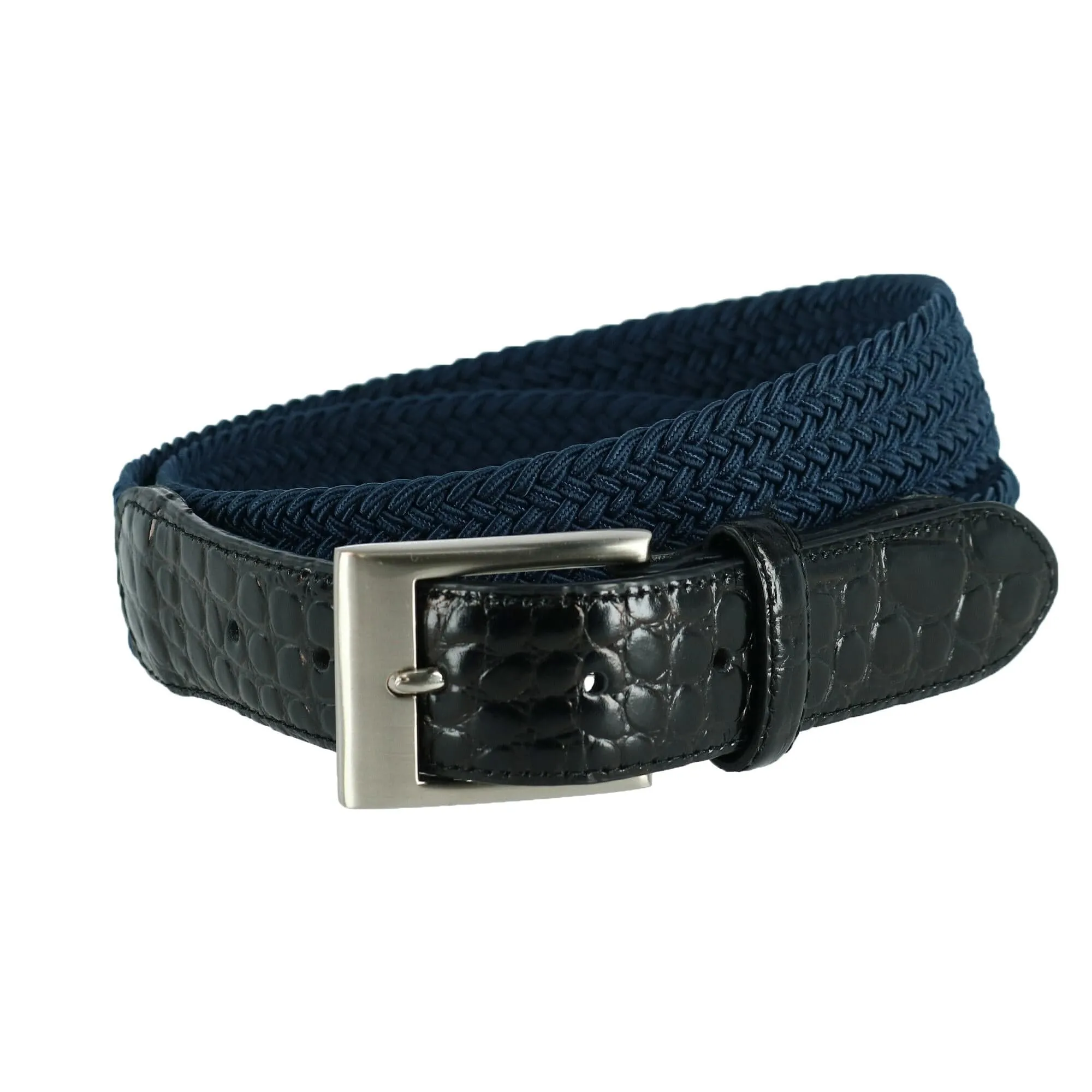 CTM® Men's Big & Tall Braided Elastic Stretch Belt with Croc Print End Tabs