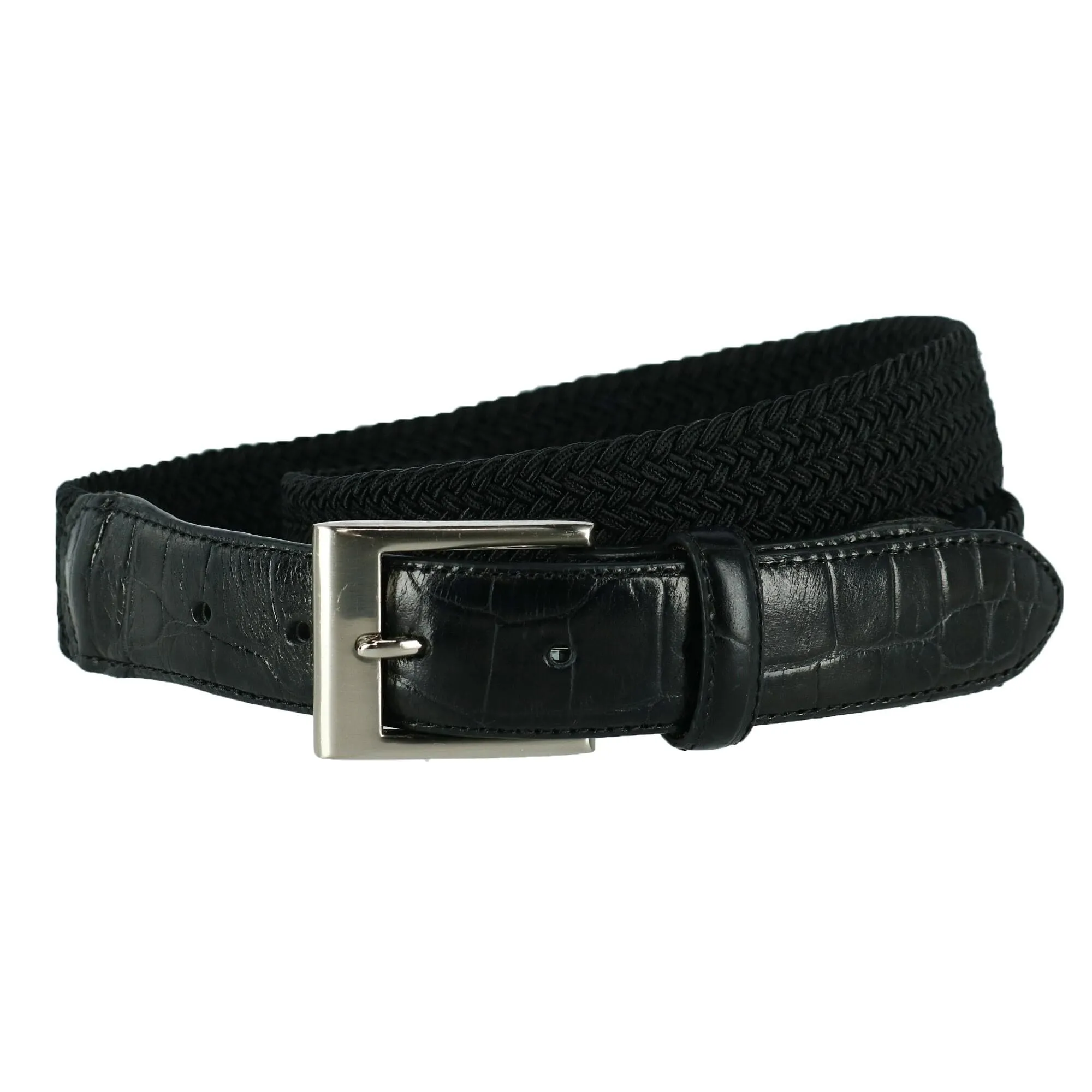 CTM® Men's Big & Tall Braided Elastic Stretch Belt with Croc Print End Tabs