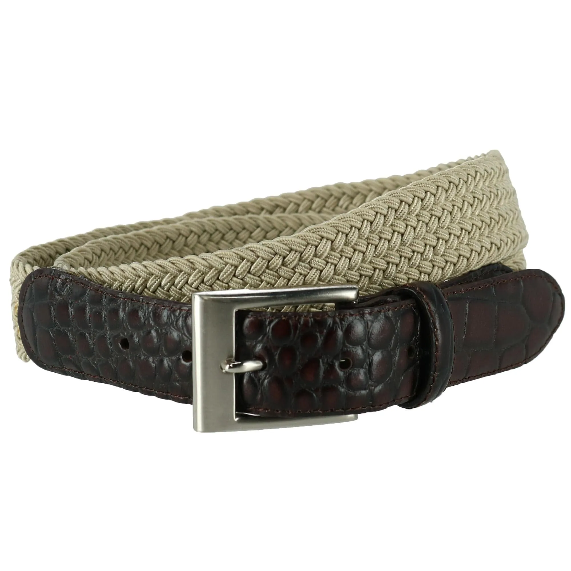 CTM® Men's Big & Tall Braided Elastic Stretch Belt with Croc Print End Tabs