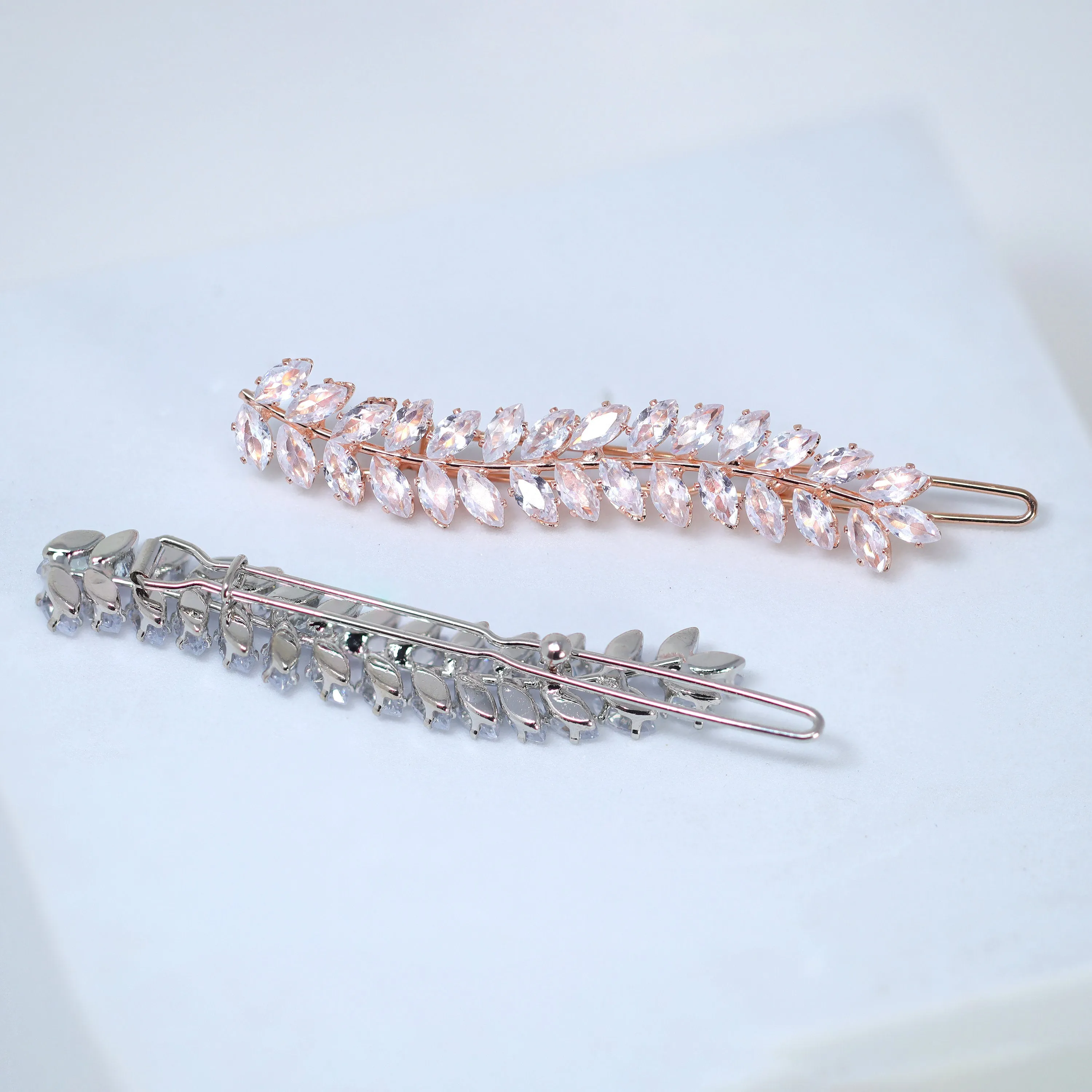 Dainty Fallen Leaves CZ Hair Clip, Bridal Hair Accessories, Bridesmaid Gift, Wedding Hair Accessory, Bridal Peach Hair Clip
