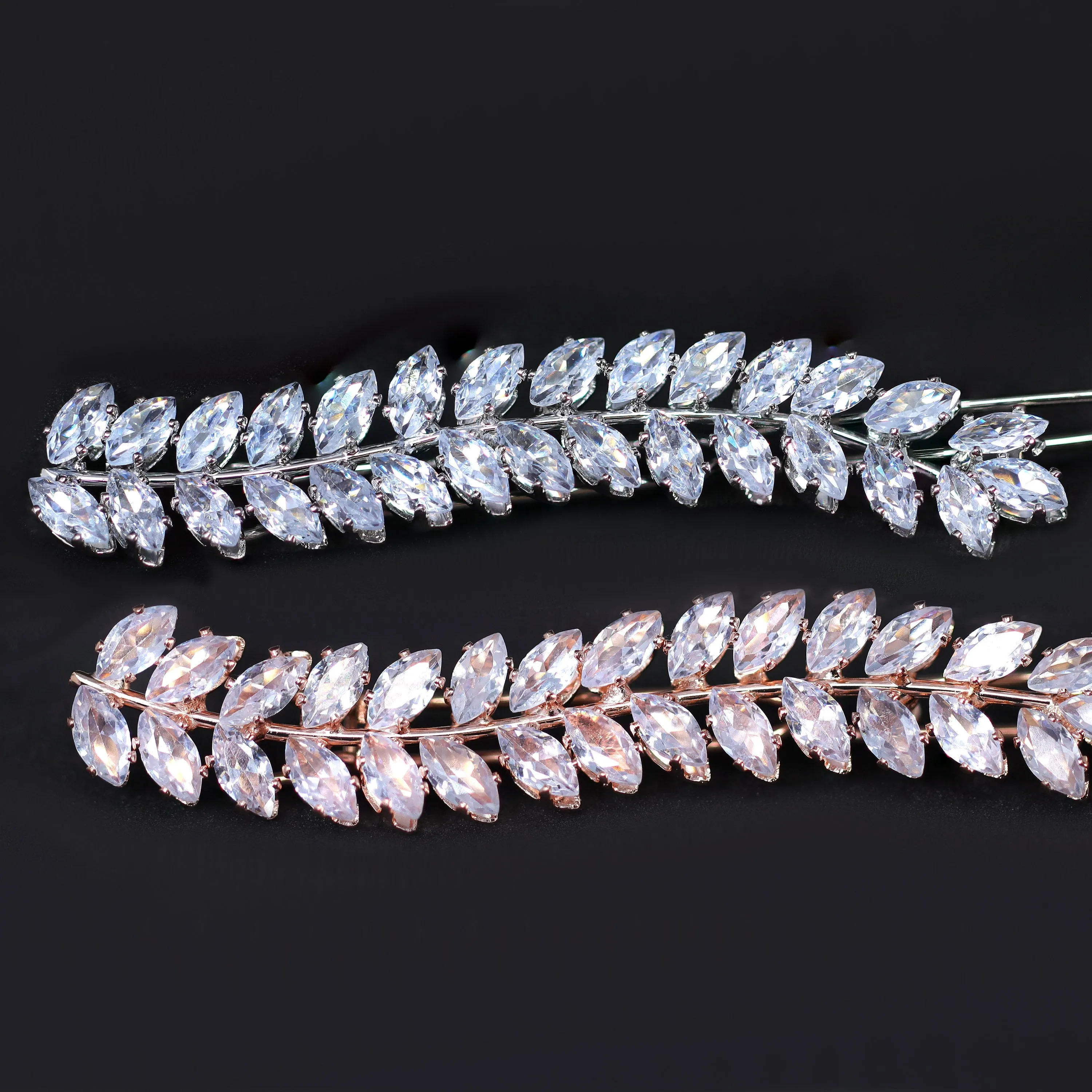 Dainty Fallen Leaves CZ Hair Clip, Bridal Hair Accessories, Bridesmaid Gift, Wedding Hair Accessory, Bridal Peach Hair Clip