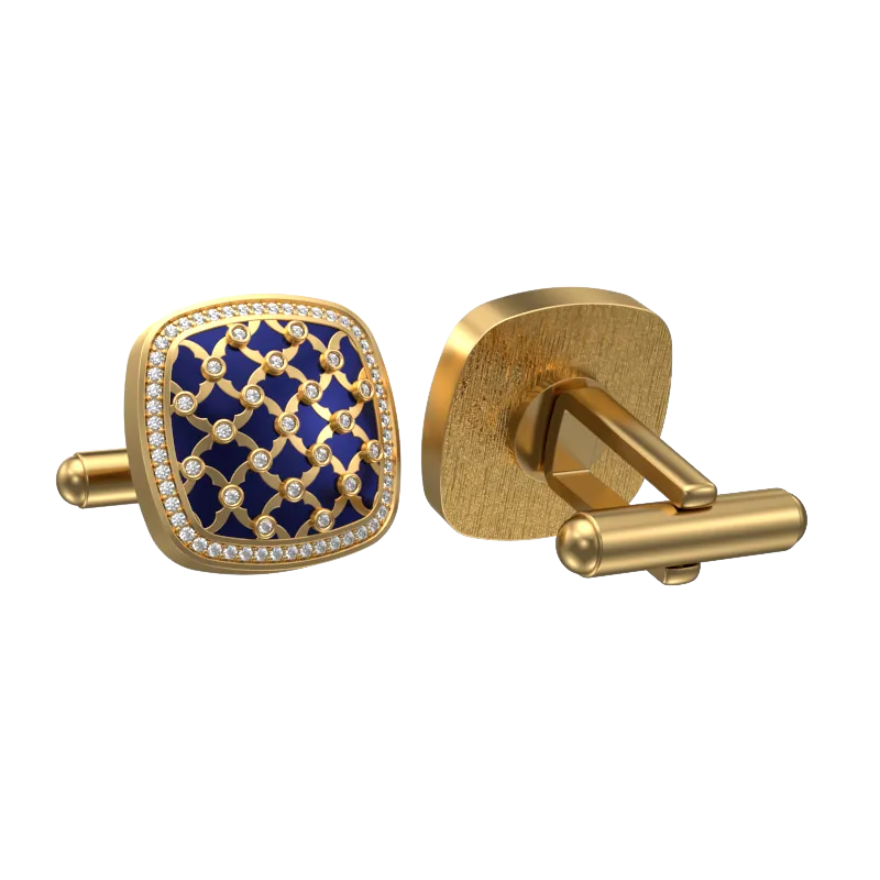 Enchanted Luxe, Classic Cufflink Set with CZ Diamonds, 18kt Gold Plating and Enamel on Brass.