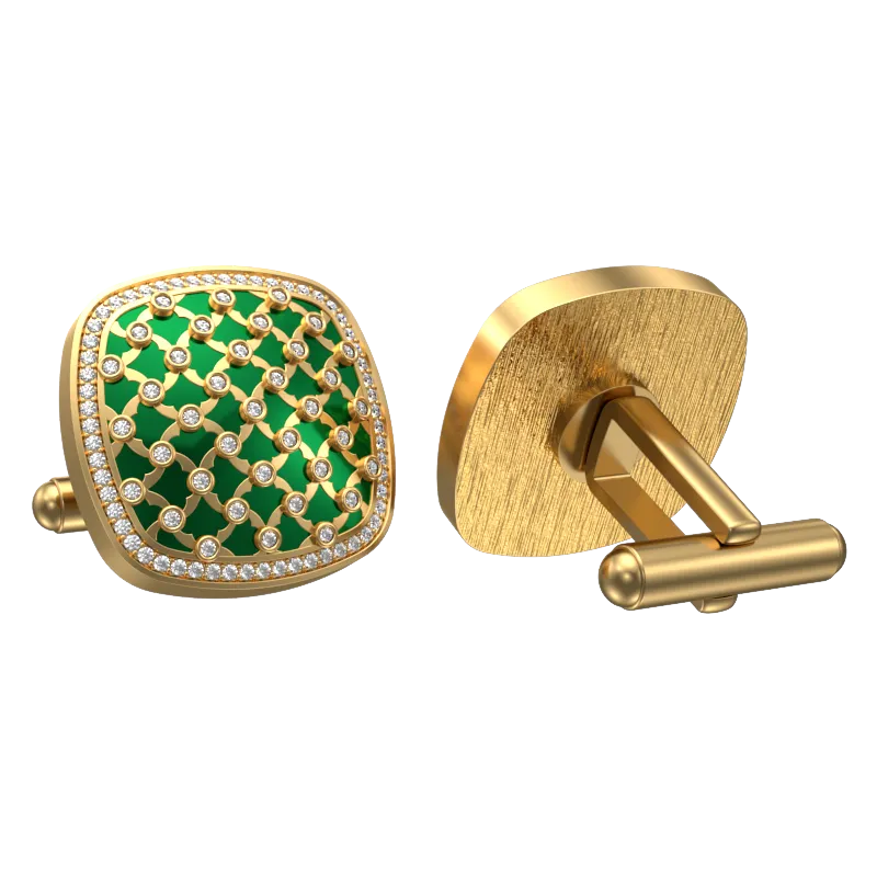 Enchanted Luxe, Classic Cufflink Set with CZ Diamonds, 18kt Gold Plating and Enamel on Brass.