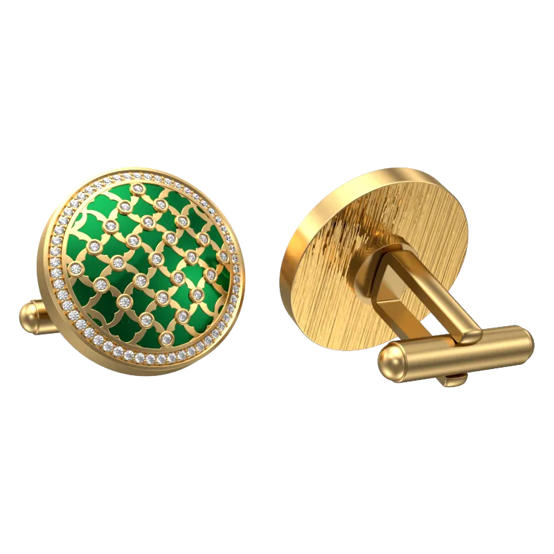 Enchanted Luxe, Classic Cufflink Set with CZ Diamonds, 18kt Gold Plating and Enamel on Brass.