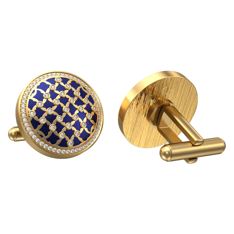 Enchanted Luxe, Classic Cufflink Set with CZ Diamonds, 18kt Gold Plating and Enamel on Brass.