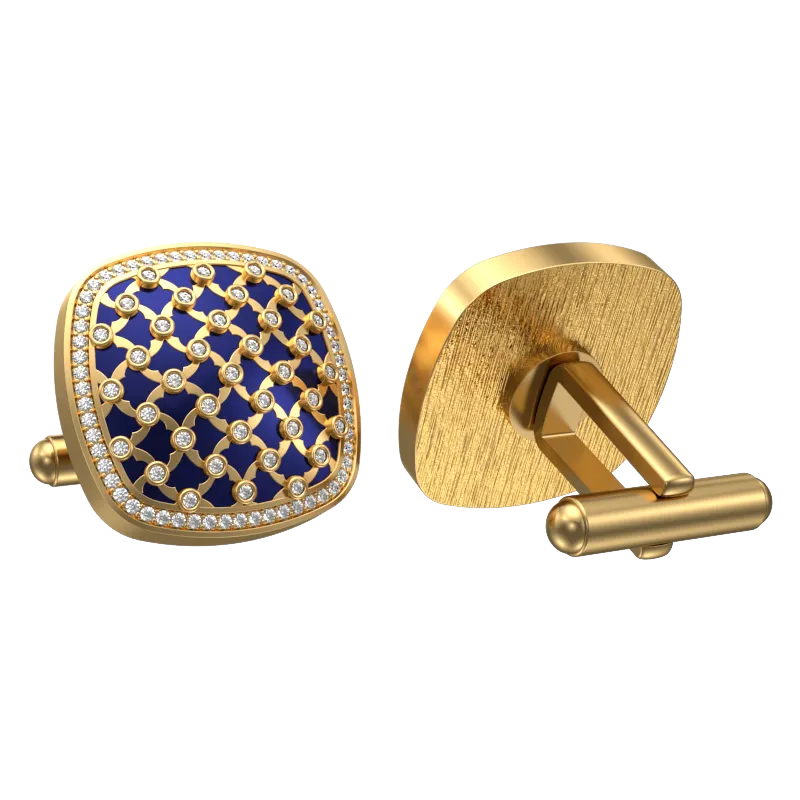 Enchanted Luxe, Classic Cufflink Set with CZ Diamonds, 18kt Gold Plating and Enamel on Brass.