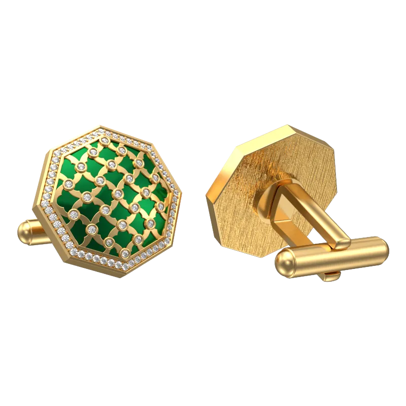 Enchanted Luxe, Classic Cufflink Set with CZ Diamonds, 18kt Gold Plating and Enamel on Brass.