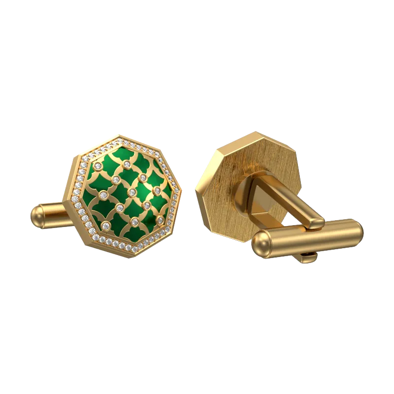 Enchanted Luxe, Classic Cufflink Set with CZ Diamonds, 18kt Gold Plating and Enamel on Brass.
