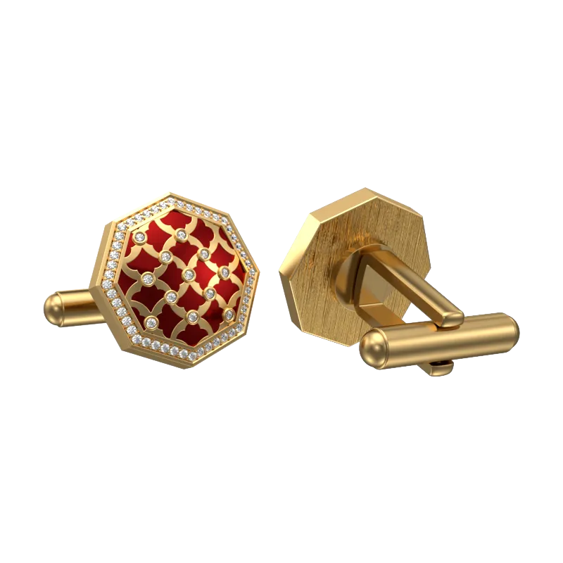 Enchanted Luxe, Classic Cufflink Set with CZ Diamonds, 18kt Gold Plating and Enamel on Brass.