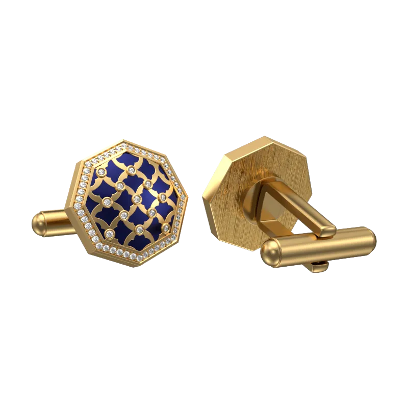 Enchanted Luxe, Classic Cufflink Set with CZ Diamonds, 18kt Gold Plating and Enamel on Brass.