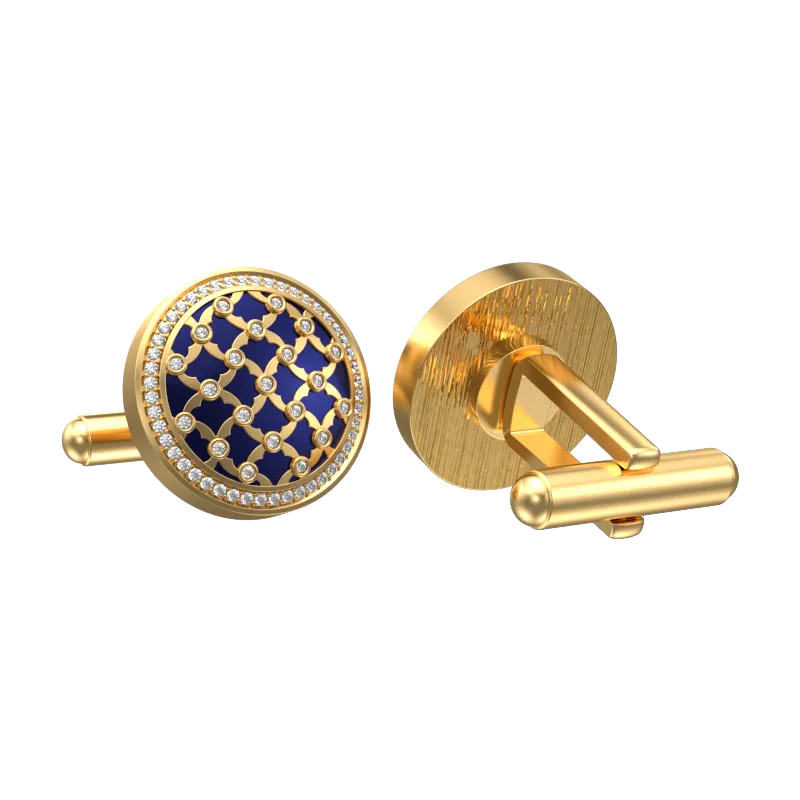 Enchanted Luxe, Classic Cufflink Set with CZ Diamonds, 18kt Gold Plating and Enamel on Brass.