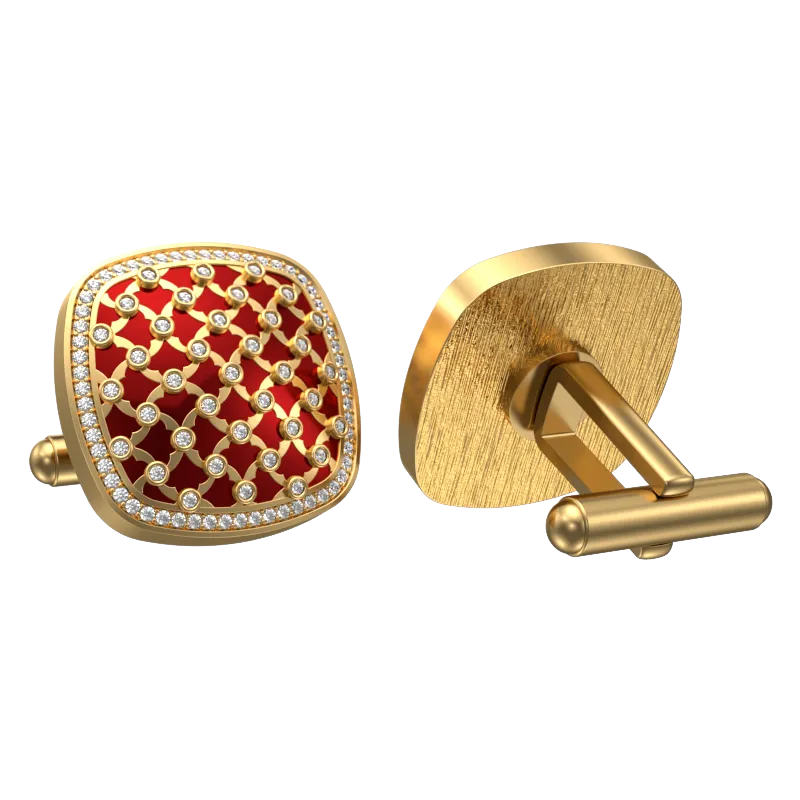 Enchanted Luxe, Classic Cufflink Set with CZ Diamonds, 18kt Gold Plating and Enamel on Brass.