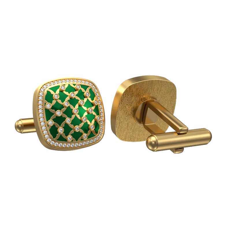 Enchanted Luxe, Classic Cufflink Set with CZ Diamonds, 18kt Gold Plating and Enamel on Brass.
