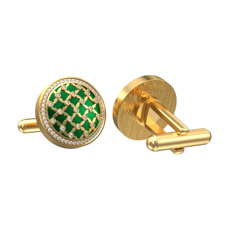 Enchanted Luxe, Classic Cufflink Set with CZ Diamonds, 18kt Gold Plating and Enamel on Brass.