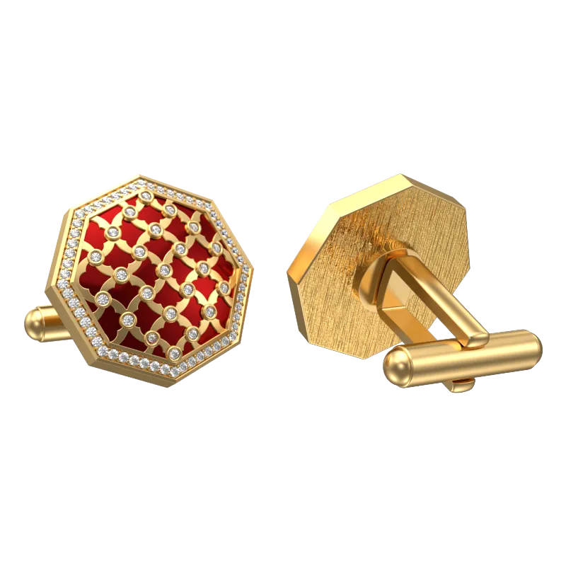 Enchanted Luxe, Classic Cufflink Set with CZ Diamonds, 18kt Gold Plating and Enamel on Brass.