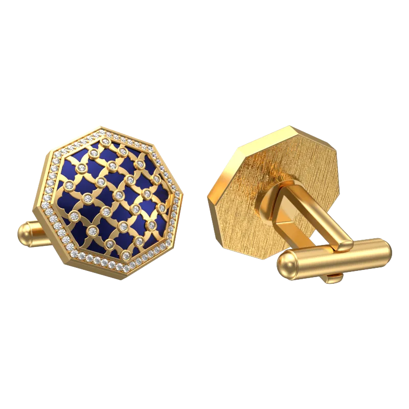 Enchanted Luxe, Classic Cufflink Set with CZ Diamonds, 18kt Gold Plating and Enamel on Brass.