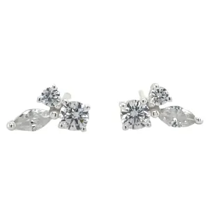 Forma Sterling Silver Round And Marquise Cz Stud Earrings
