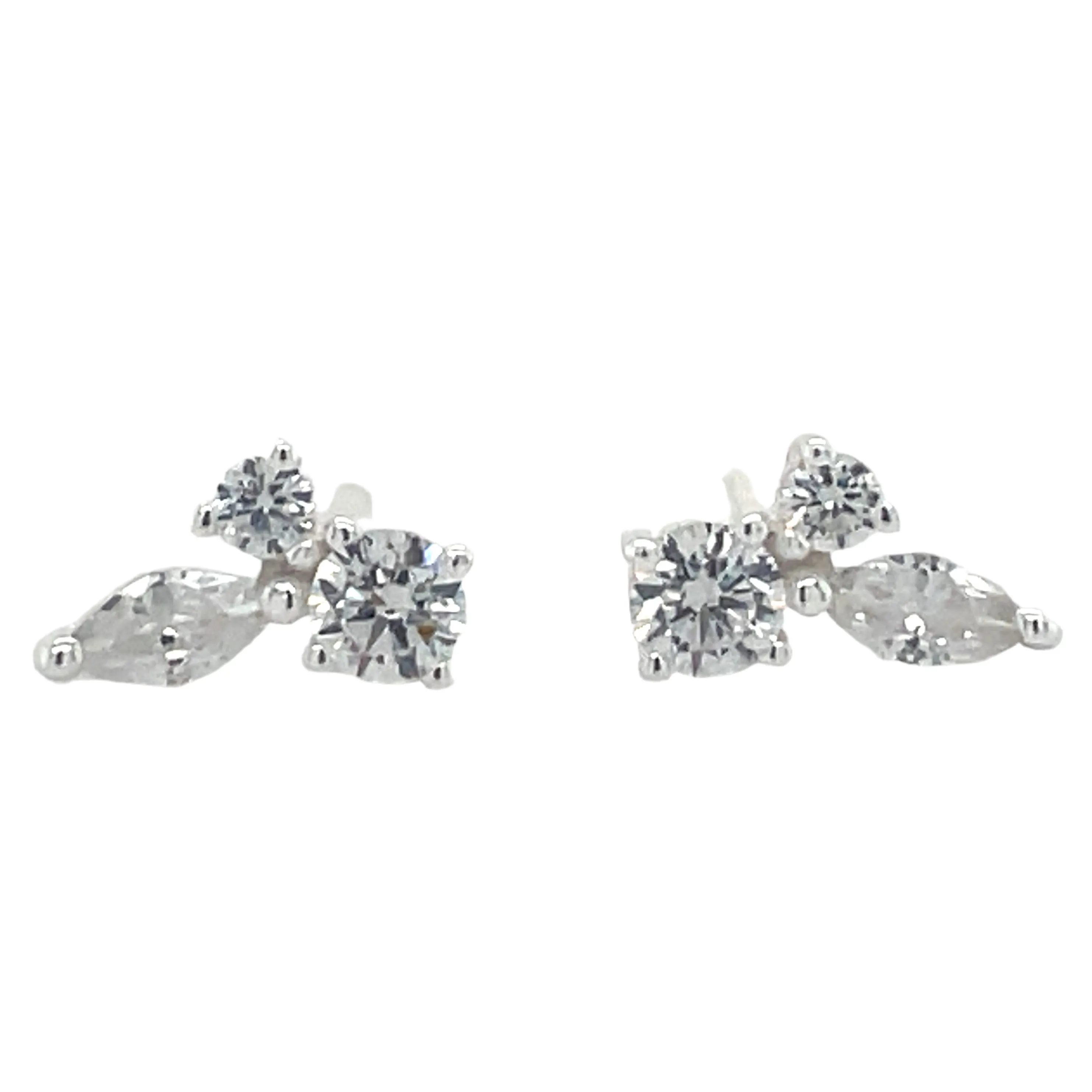 Forma Sterling Silver Round And Marquise Cz Stud Earrings