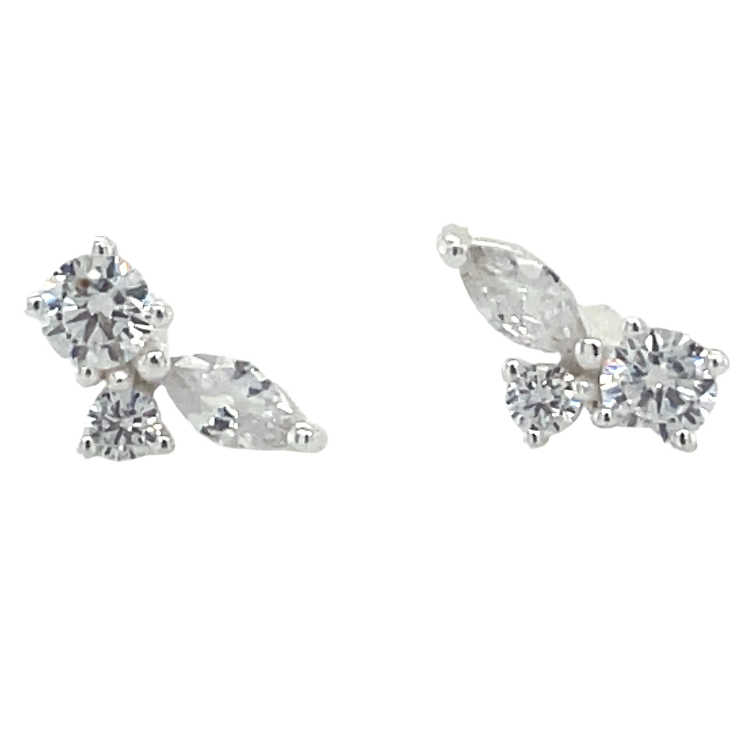 Forma Sterling Silver Round And Marquise Cz Stud Earrings