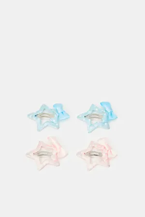 Girls Blue And Pink Embellished Hair Clip (4 Piece)