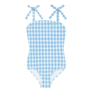 girls surfside blue crinkle gingham one piece