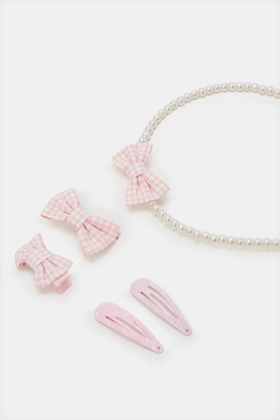 Girls White Headband And Hair Clip Set (5 Piece)