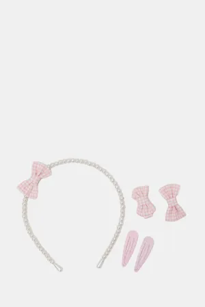 Girls White Headband And Hair Clip Set (5 Piece)