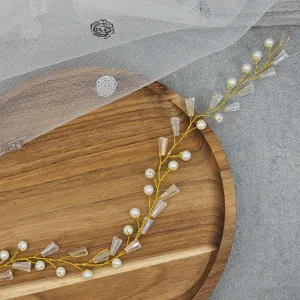 Gold Crystal Beads long Bridal Hairvine Hair Brooch Headpiece