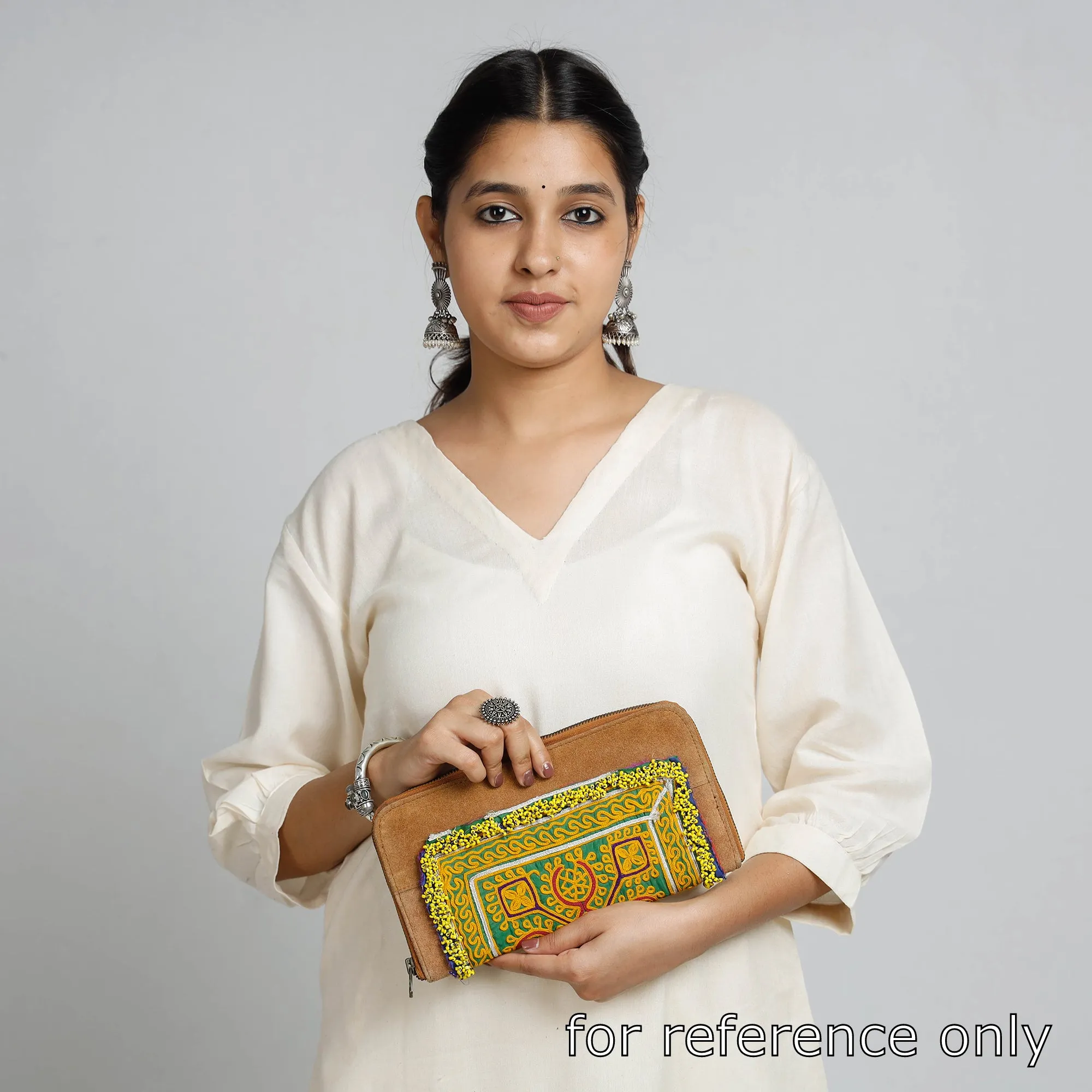 Green - Banjara Vintage Embroidery Beadwork Suede Leather Wallet