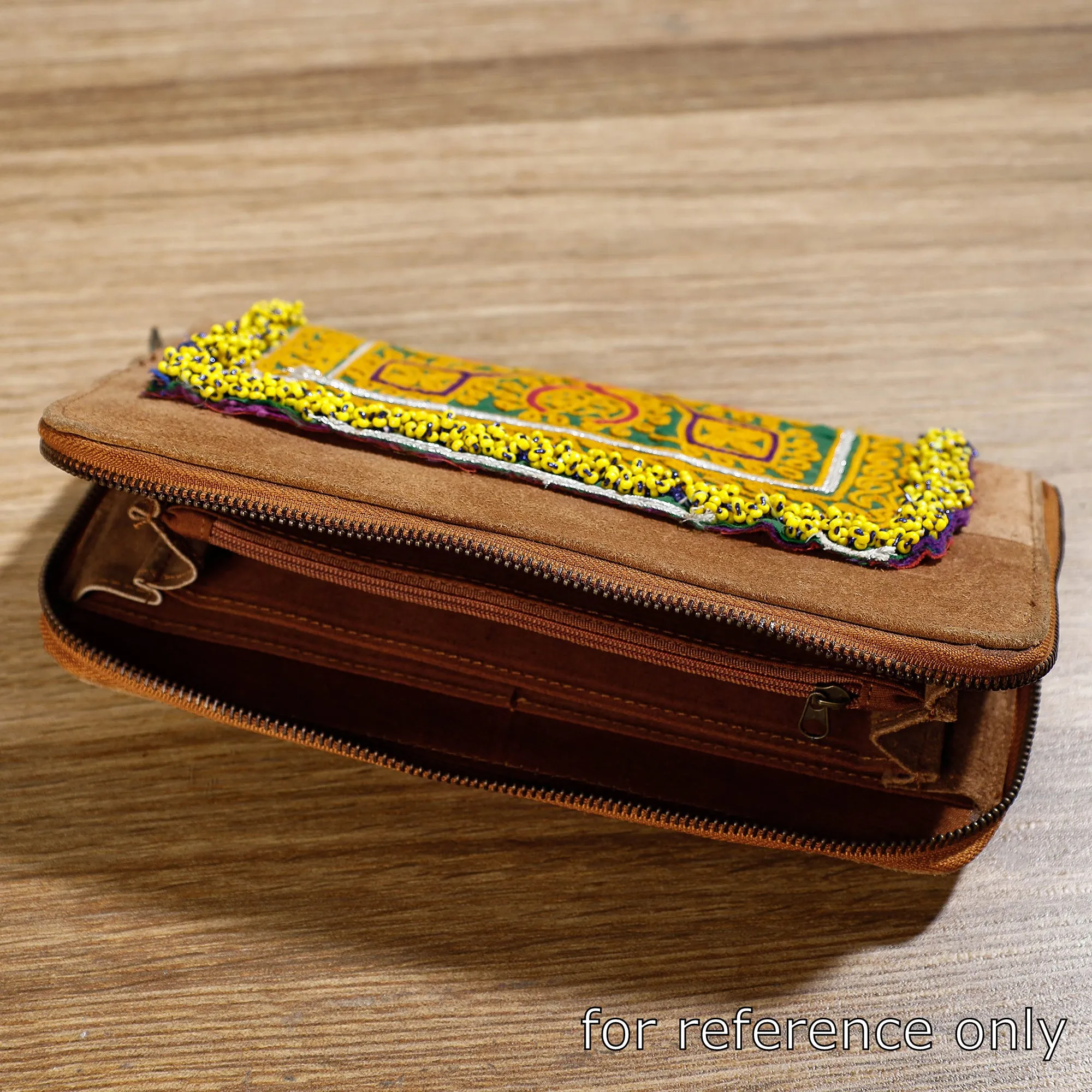 Green - Banjara Vintage Embroidery Beadwork Suede Leather Wallet