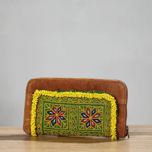 Green - Banjara Vintage Embroidery Beadwork Suede Leather Wallet