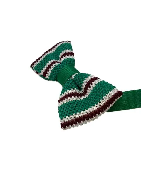 Green, Maroon and White Stripe Knitted Bowtie