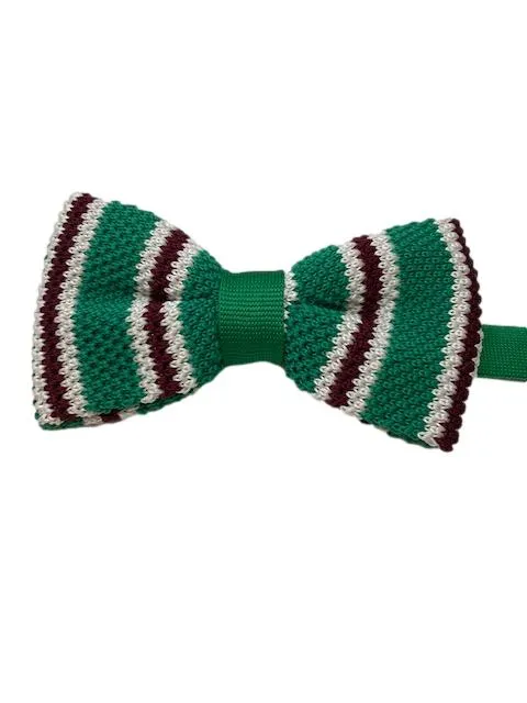 Green, Maroon and White Stripe Knitted Bowtie
