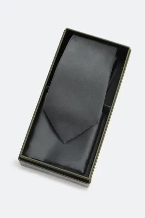 Grey Tie With Pocket Square