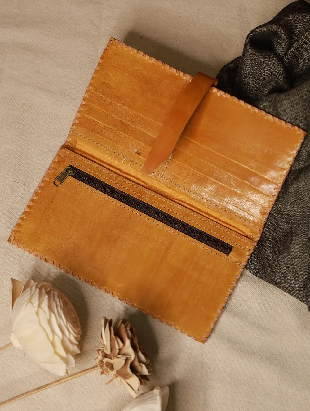Handcrafted Jawaja Leather Wallet - Yellow