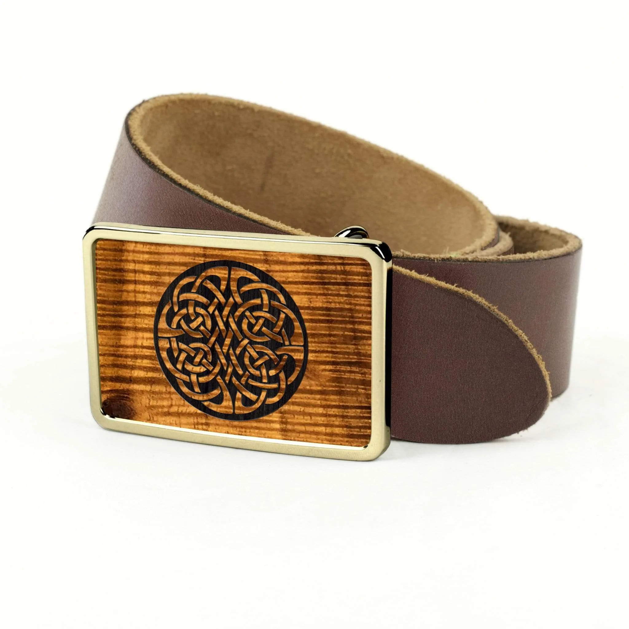 Hawaiian Koa & Celtic Knot Engraving Belt Buckle