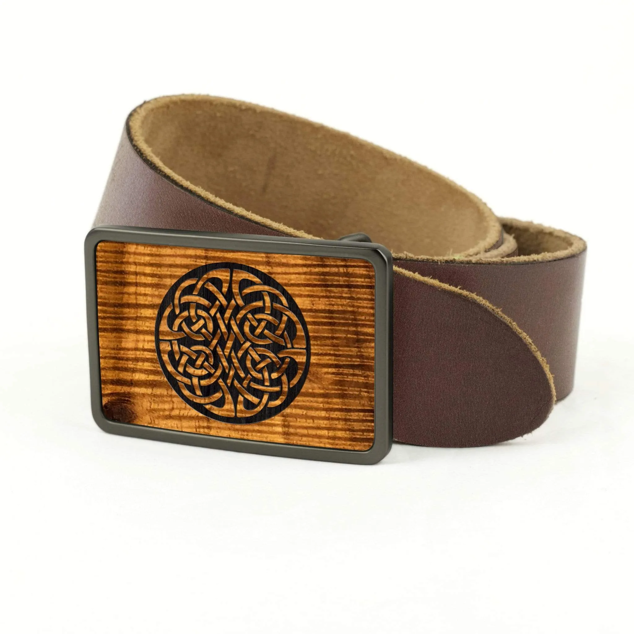 Hawaiian Koa & Celtic Knot Engraving Belt Buckle