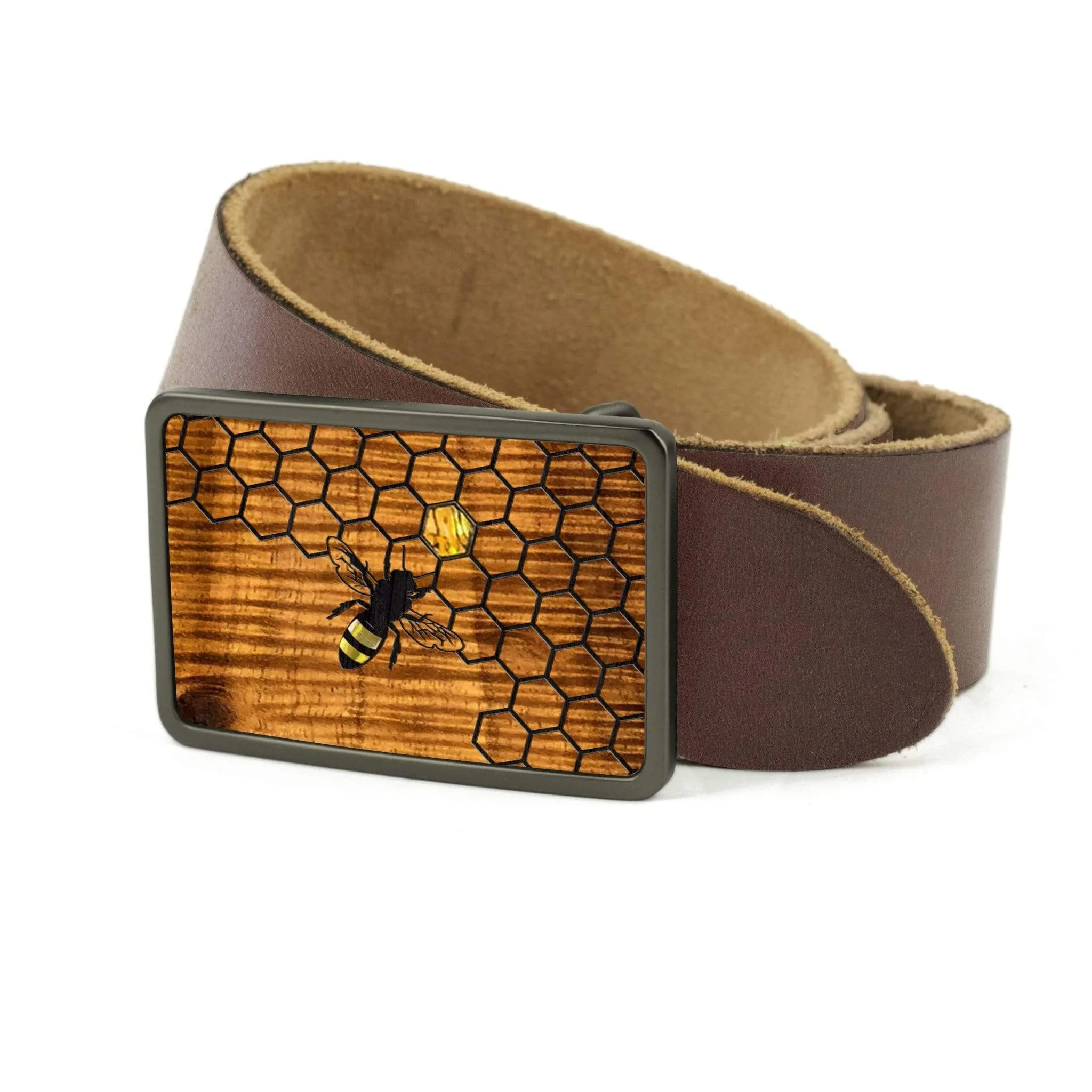 Hawaiian Koa & Pearl Bee with Honeycomb Belt Buckle
