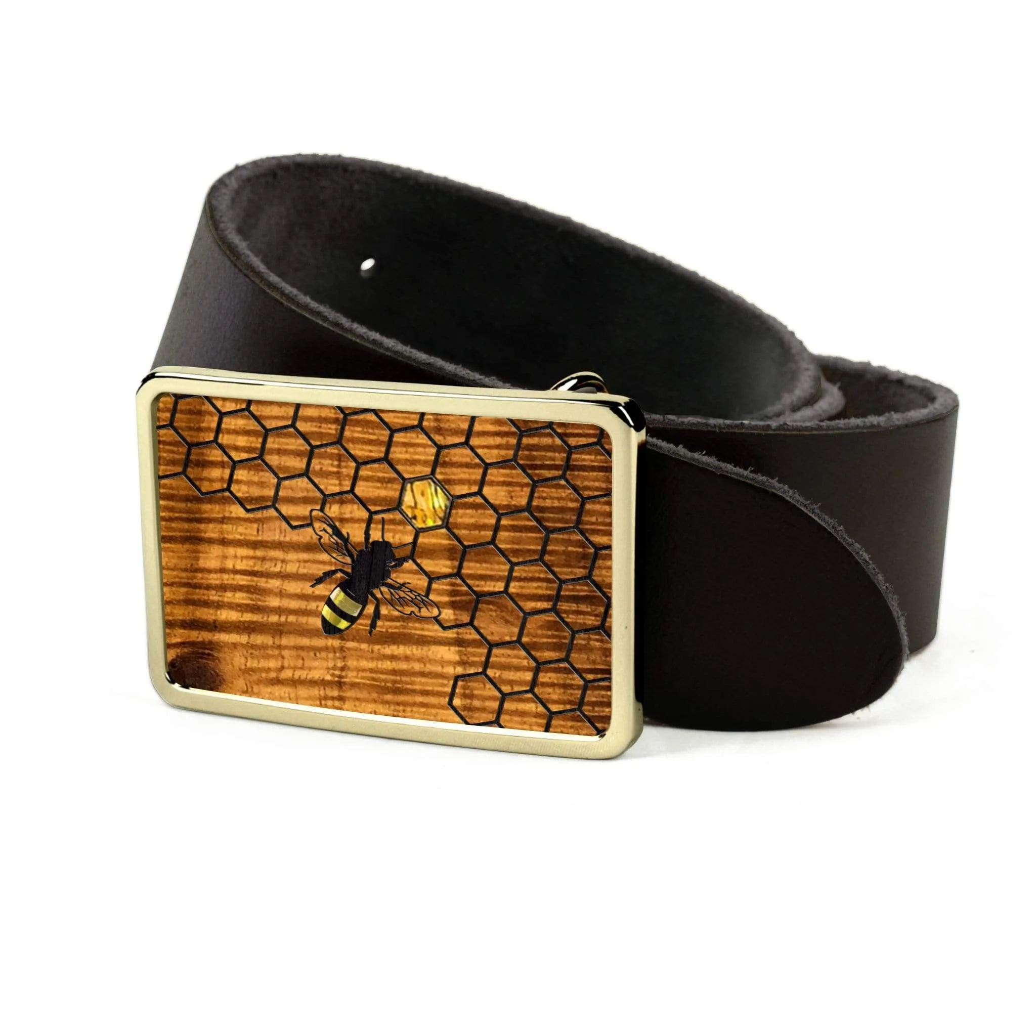 Hawaiian Koa & Pearl Bee with Honeycomb Belt Buckle
