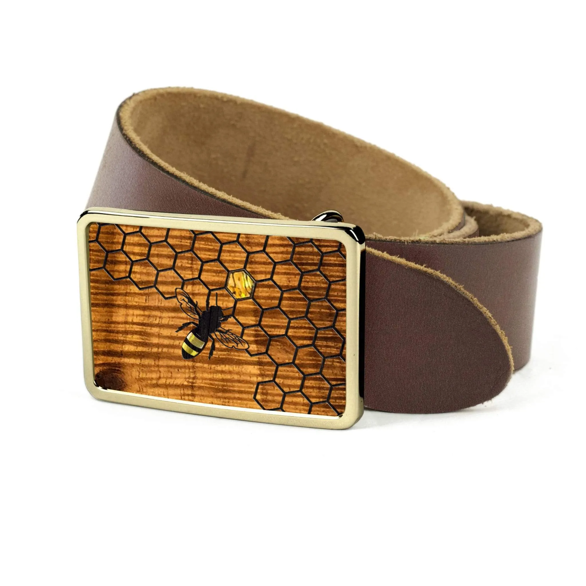 Hawaiian Koa & Pearl Bee with Honeycomb Belt Buckle