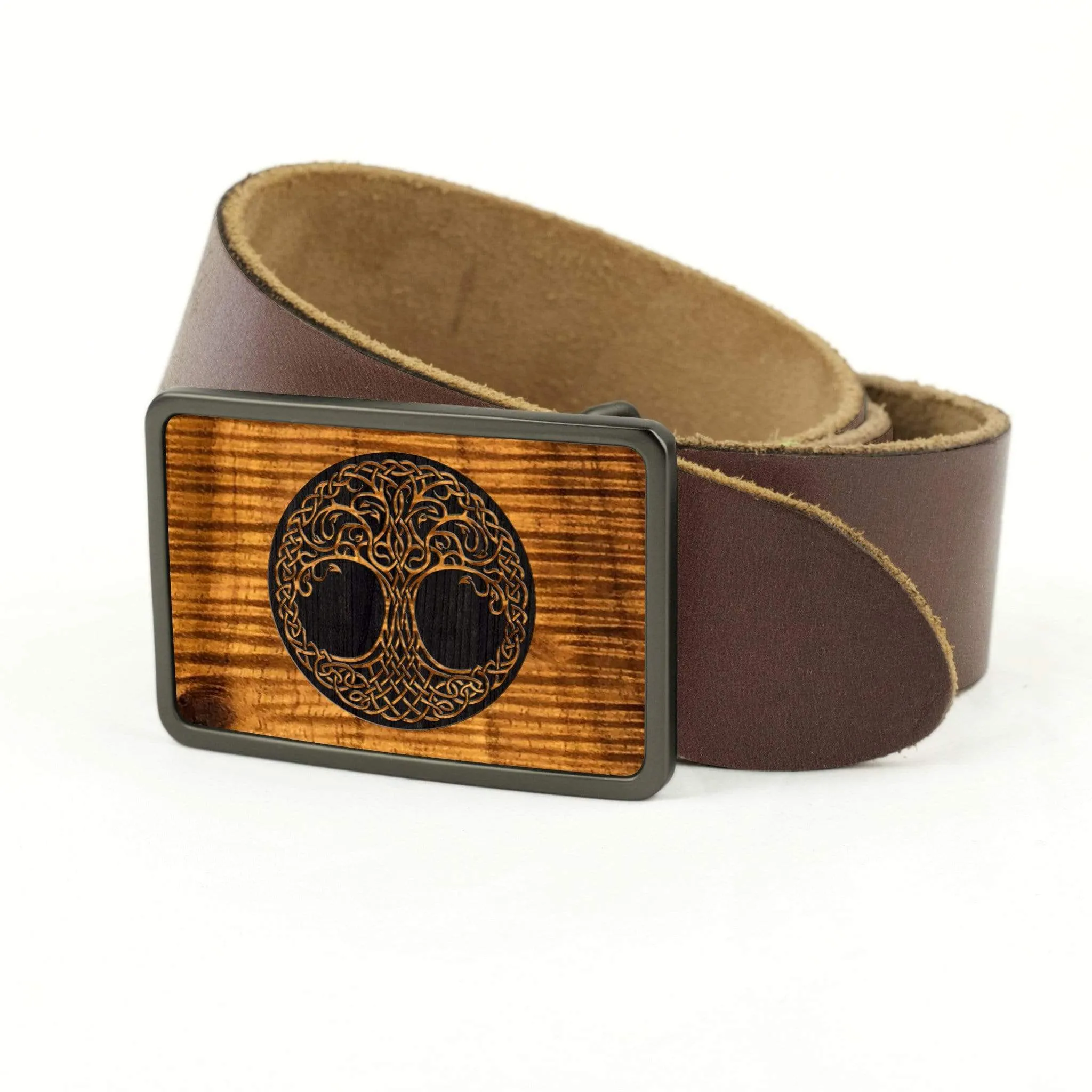 Hawaiian Koa & Tree Of Life Belt Buckle