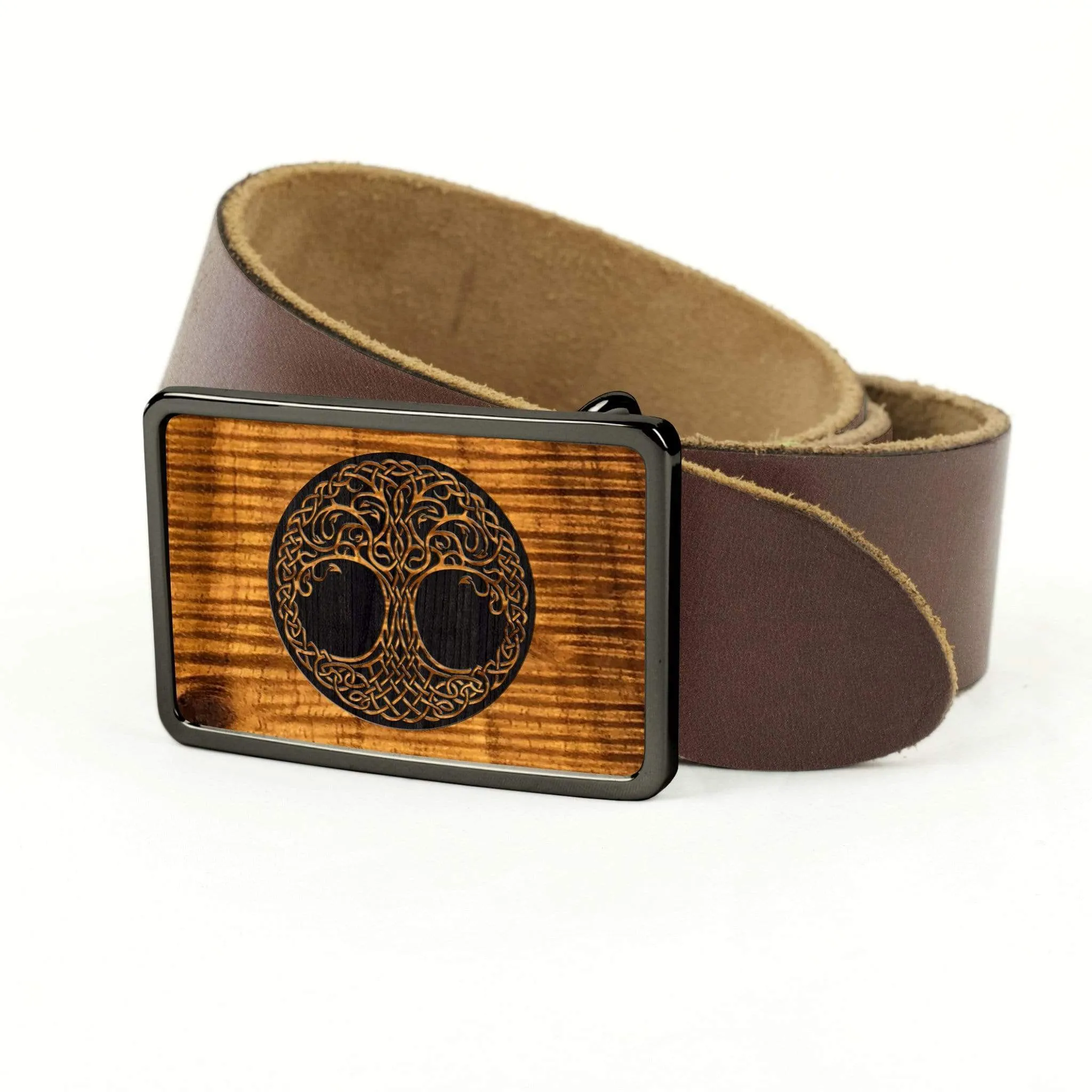 Hawaiian Koa & Tree Of Life Belt Buckle