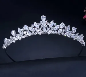 High Quality Cubic Zirconia Romantic Bridal Flower Tiara Crown Wedding Bridesmaid Hair Accessories