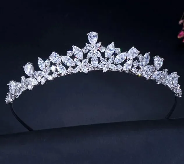 High Quality Cubic Zirconia Romantic Bridal Flower Tiara Crown Wedding Bridesmaid Hair Accessories