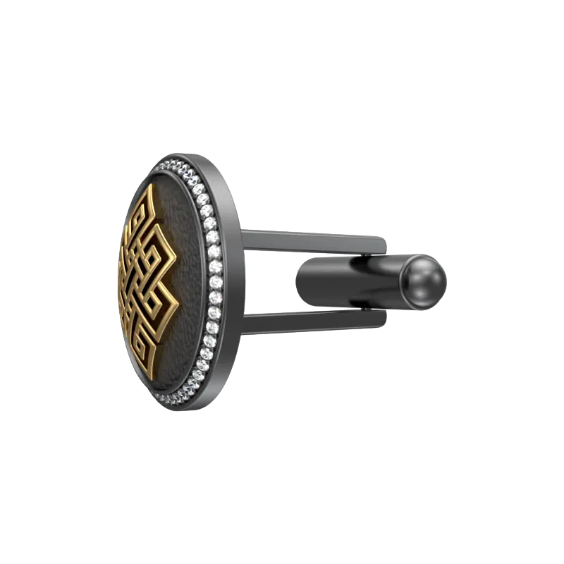 Infinity Luxe, Spiritual Cufflink Set with CZ Diamonds, 18kt Gold & Black Ruthenium Plating on Brass.