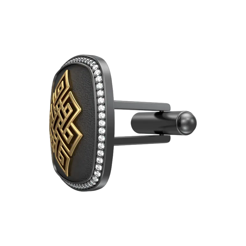 Infinity Luxe, Spiritual Cufflink Set with CZ Diamonds, 18kt Gold & Black Ruthenium Plating on Brass.