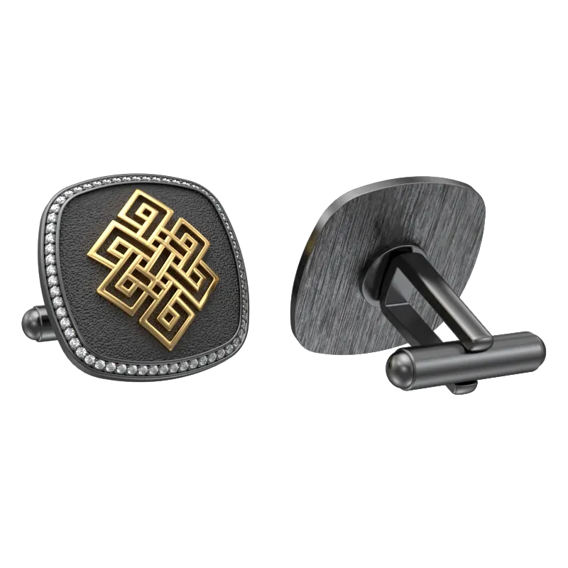 Infinity Luxe, Spiritual Cufflink Set with CZ Diamonds, 18kt Gold & Black Ruthenium Plating on Brass.
